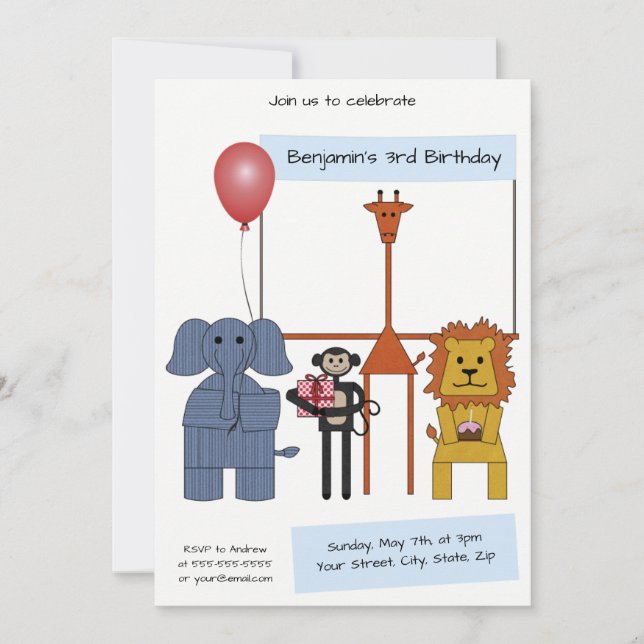 Jungle Animals Birthday Party Invitation - |No. 2| (Front)