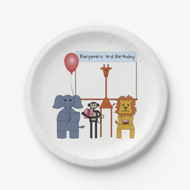 Jungle Animals Birthday Party Paper Plate (Front)