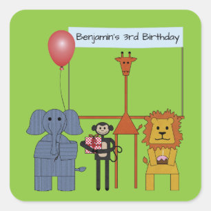 Jungle Animals Birthday Party Square Sticker