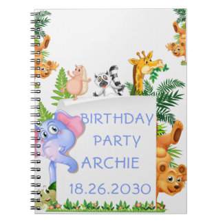 Jungle Animals blue Wild ONE 1st Birthday Outfit Notebook