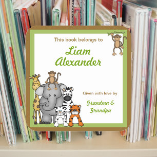 Jungle Animals Book Plates Green Boy BOOKPLATE Square Sticker