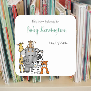 Jungle Animals Bookplate / book baby shower Square Sticker