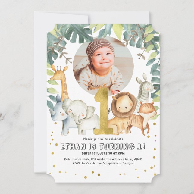 Jungle animals Boy 1st birthday Invitation (Front)