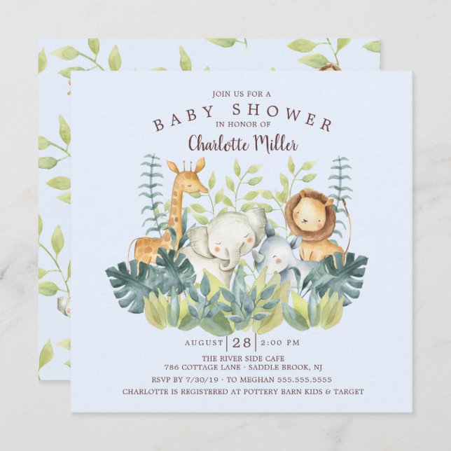 Jungle Animals Boys Baby Shower Invitation (Front/Back)