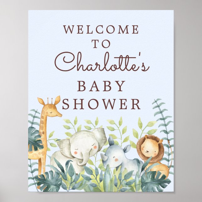 Jungle Animals Boys Baby Shower Welcome Sign (Front)