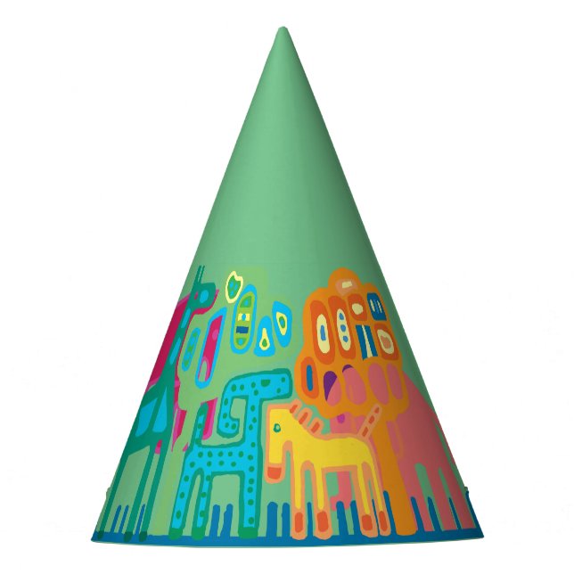 Jungle animals childrens birthday party hat (Front)