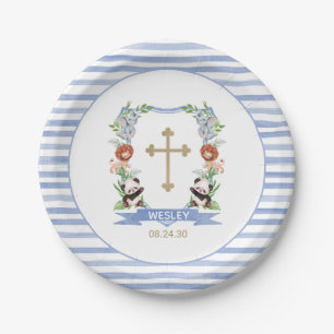 Jungle Animals Crest Boy Baptism Paper Plate