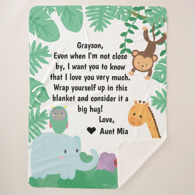 Jungle Animals Custom Message or Letter Sherpa Blanket (Front)