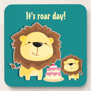Jungle animals cute lion cub kids birthday cake coaster