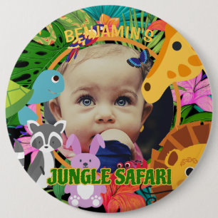 Jungle animals cute personalised baby photo 6 cm round badge