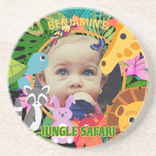 Jungle animals cute personalised baby photo coaster