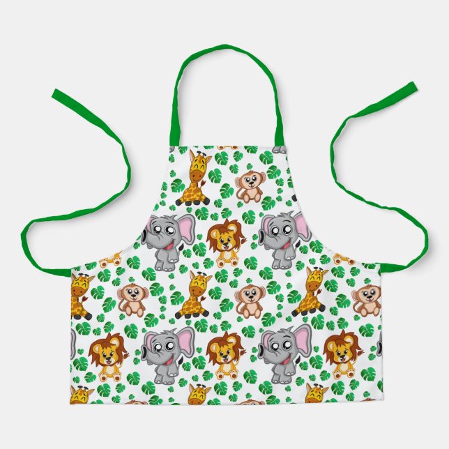 Jungle Animals Cute Safari Wild Cartoon Pattern Apron (Front)