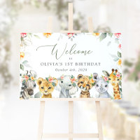 Jungle Animals, Flowers, First Birthday Welcome