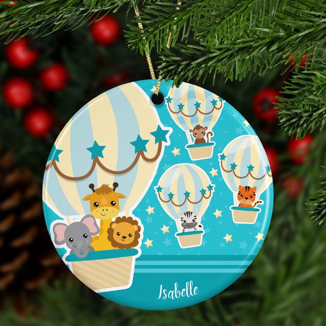 Jungle Animals Flying in Hot Air Balloon Christmas Ceramic Tree Decoration (Creator Uploaded)