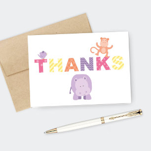 Jungle Animals for Baby Girl   Pink Thanks Thank You Card