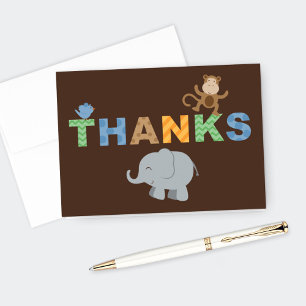 Jungle Animals for Boy   Brown Baby Shower Thank You Card