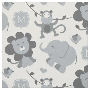 Jungle Animals for Boy   Grey Monogram Baby Fabric