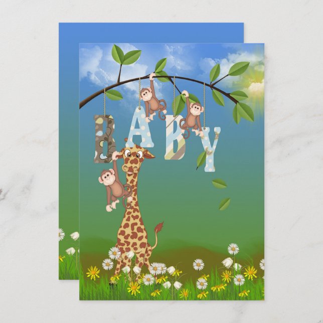 Jungle Animals for Boy Shower Invitation (Front/Back)