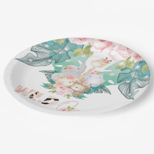Jungle Animals Girl Birthday Wild One Paper Plate