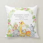 Jungle Animals Girls Baby Birth Stats Pillow<br><div class="desc">Cute jungle animals baby shower design pillow for a baby girl.  Easy to personalise with baby's birth stats!  Change the background colour by clicking on customise & using our colour picker. Matching items available in our shop.</div>