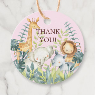 Jungle Animals Girls Baby Shower Favour Gift Tag