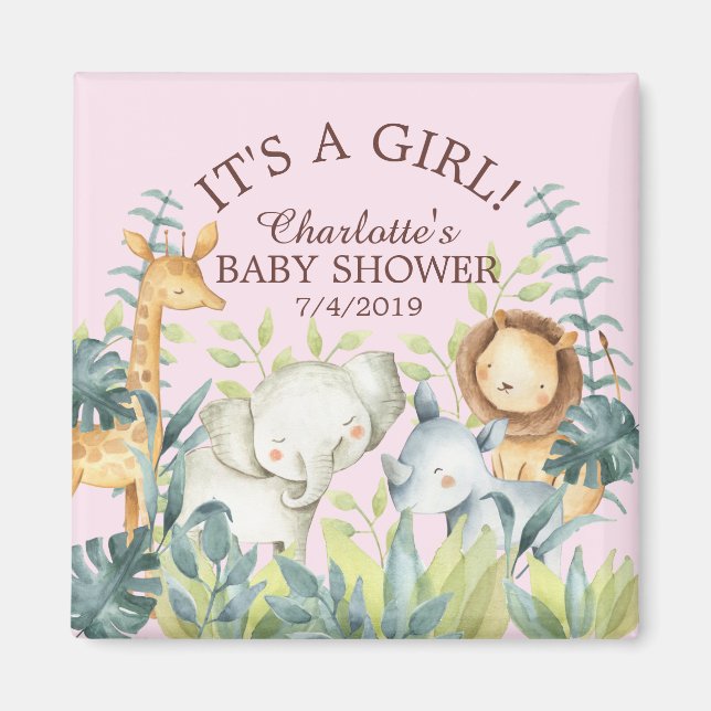 Jungle Animals Girls Baby Shower Favour  Magnet (Front)