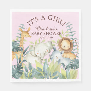 Jungle Animals Girls Baby Shower Paper Napkins