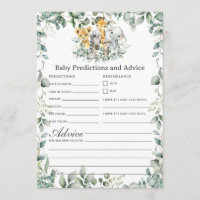 Jungle Animals Greenery Baby Predictions Game Card