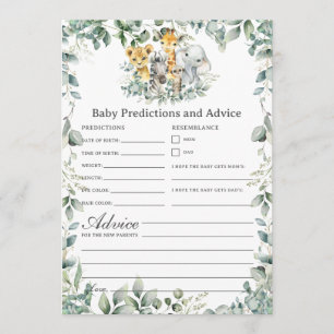 Jungle Animals Greenery Baby Predictions Game Card