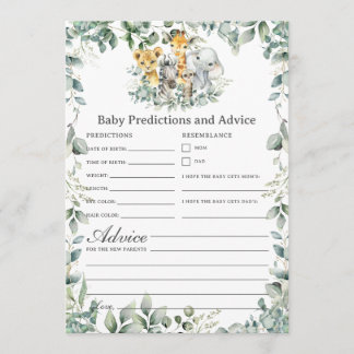 Jungle Animals Greenery Baby Predictions Game Card