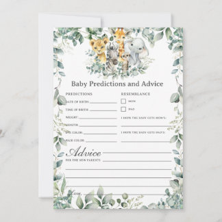 Jungle Animals Greenery Baby Predictions Game Card