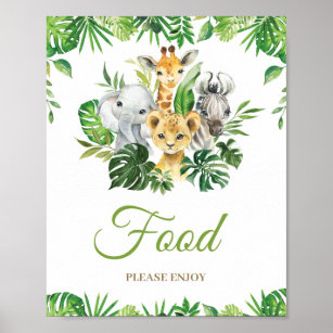 Jungle Animals Greenery Baby Shower Birthday Food Poster