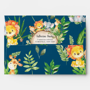 Jungle Animals Greenery Baby Shower Birthday Navy Envelope
