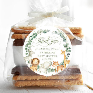 Jungle Animals Greenery Neutral Baby Shower Favour Classic Round Sticker