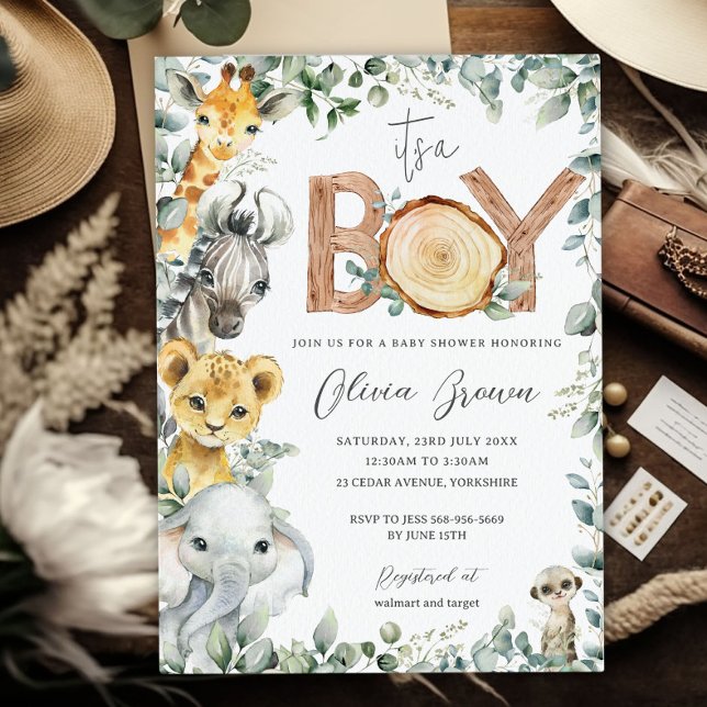 Jungle Animals Greenery Safari Boy Baby Shower  Invitation (Creator Uploaded)