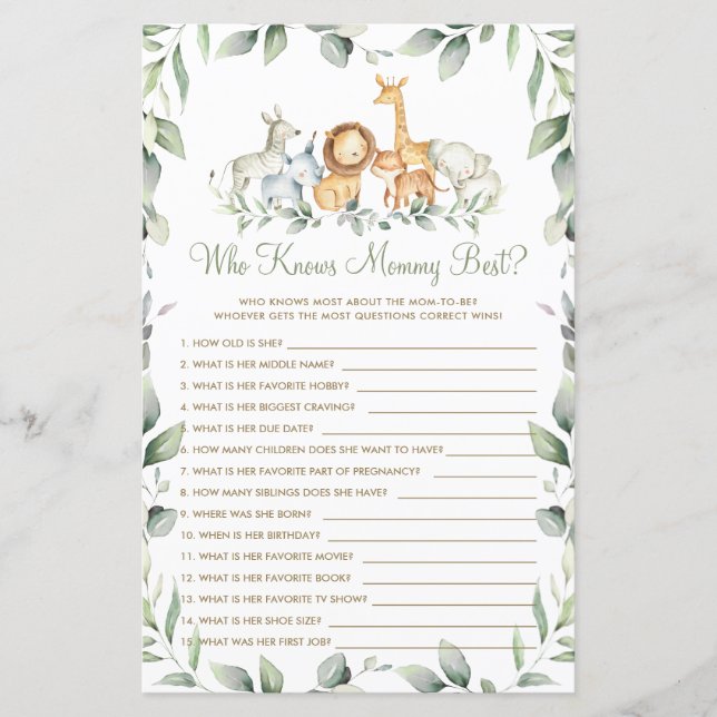 Jungle Animals Greenery Who Knows Mummy Best Game (Front)