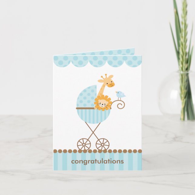 Jungle Animals in Blue Stroller Notecards (Front)