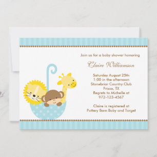 Jungle Animals in Blue Umbrella Invitations