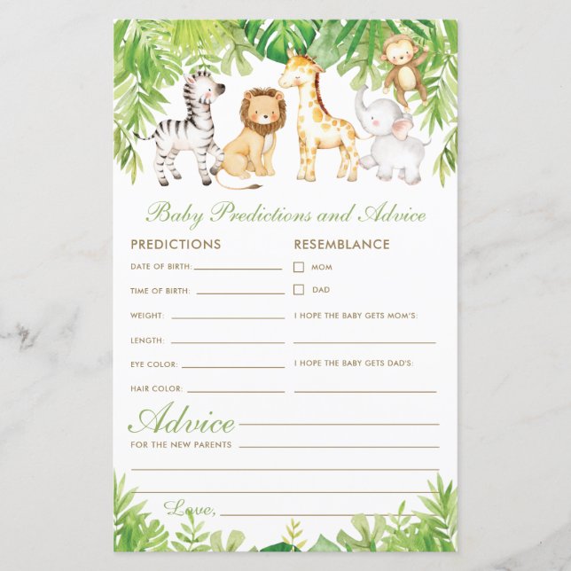 Jungle Animals Leafy Baby Predictions and Advice (Front)