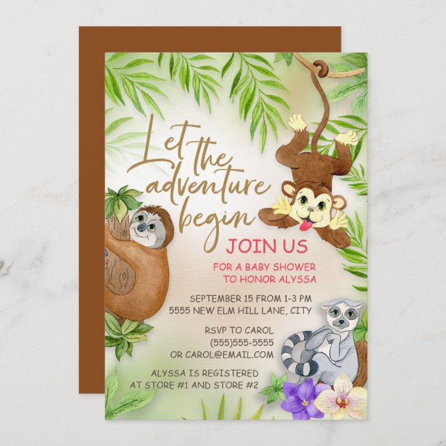 Jungle Animals Let Adventure Begin Baby Boy Shower Invitation (Front/Back)