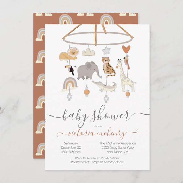 Jungle Animals Mobile Baby Shower Invitation (Front/Back)