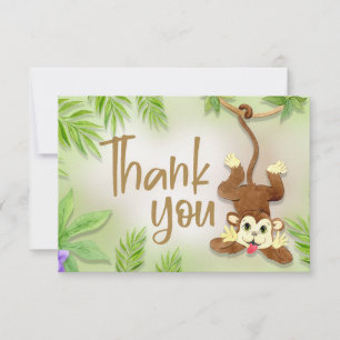 Jungle Animals Monkey Baby Boy Shower Thank You Card