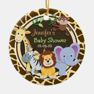 Jungle Animals on Brown Giraffe Animal Print Ceramic Tree Decoration
