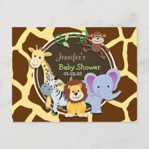 Jungle Animals on Brown Giraffe Animal Print Invitation Postcard