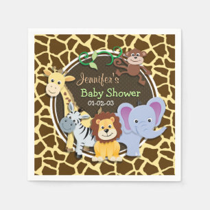 Jungle Animals on Brown Giraffe Animal Print Napkin