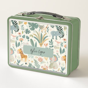 Jungle Animals Pastels Back To School Custom Kids' Metal Lunch Box