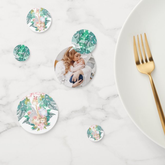 Jungle Animals Photo Girl Birthday Confetti (Group)