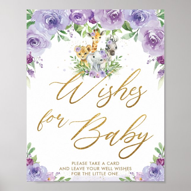 Jungle Animals Purple Floral Wishes for Baby  Poster (Front)