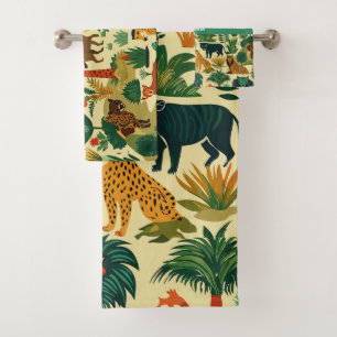 Jungle Animals Retro Custom Pattern Bath Towel Set