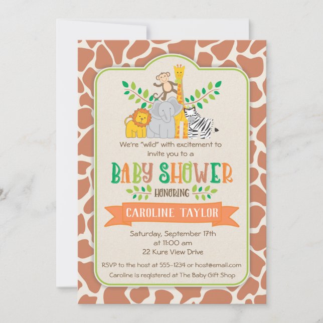 Jungle Animals Safari Baby Shower Invitation (Front)